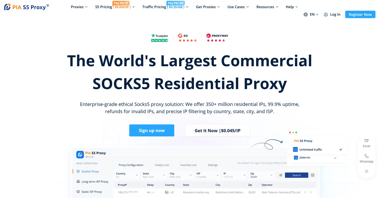 PIA S5 Proxy homepage 